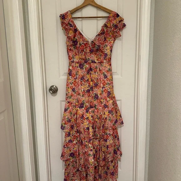 Wayf Pink and Purple Floral Tiered Ruffle dress - Picture 3 of 8
